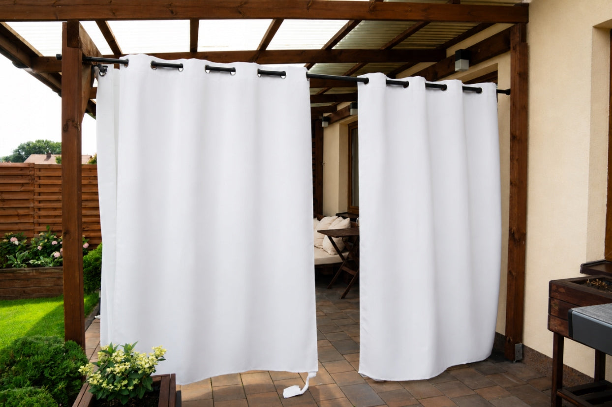 Waterproof Curtain Outdoor 140x200 GROMMETS CIRCLES Ash White WEIGHTS Manufacturer Meble Odnowa