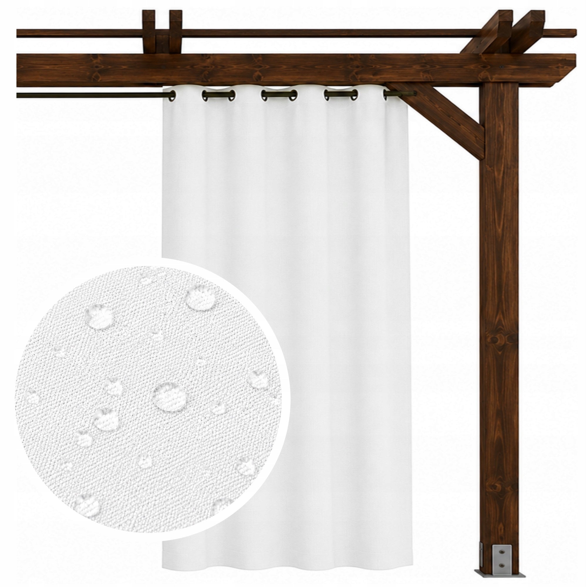 Waterproof Curtain Outdoor 140x200 GROMMETS CIRCLES Ash White WEIGHTS