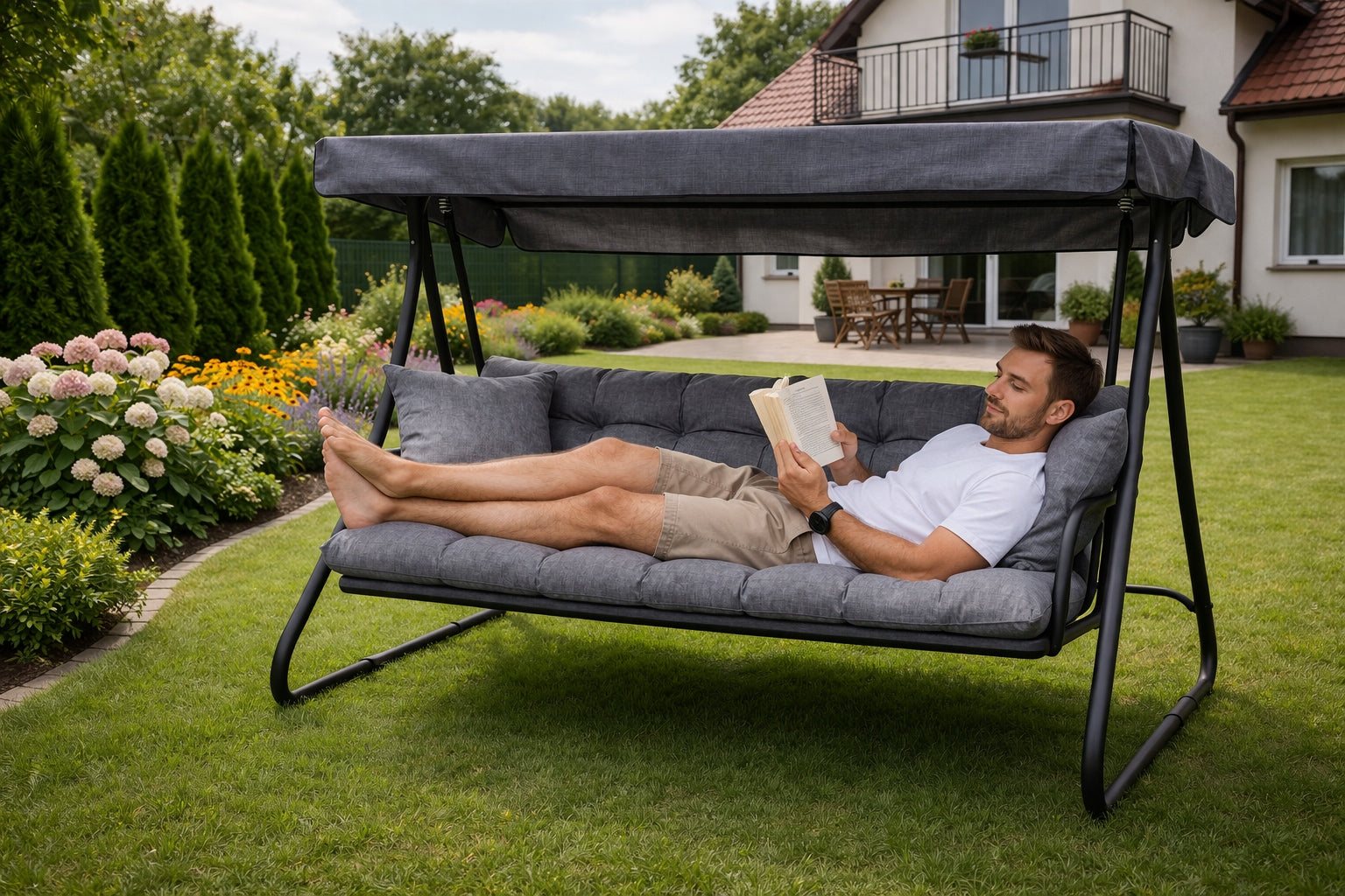 Waterproof Garden Cushion 160x50x60 for Swing, Bench, Rattan Grey Packaging status original