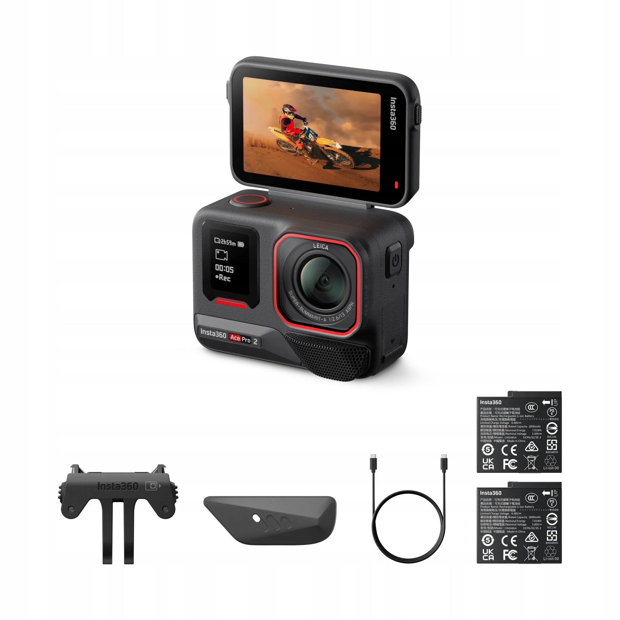 Waterproof Sports Camera 360° Insta360 Ace Pro 2 Leica AI 8K 2 pcs AKU.