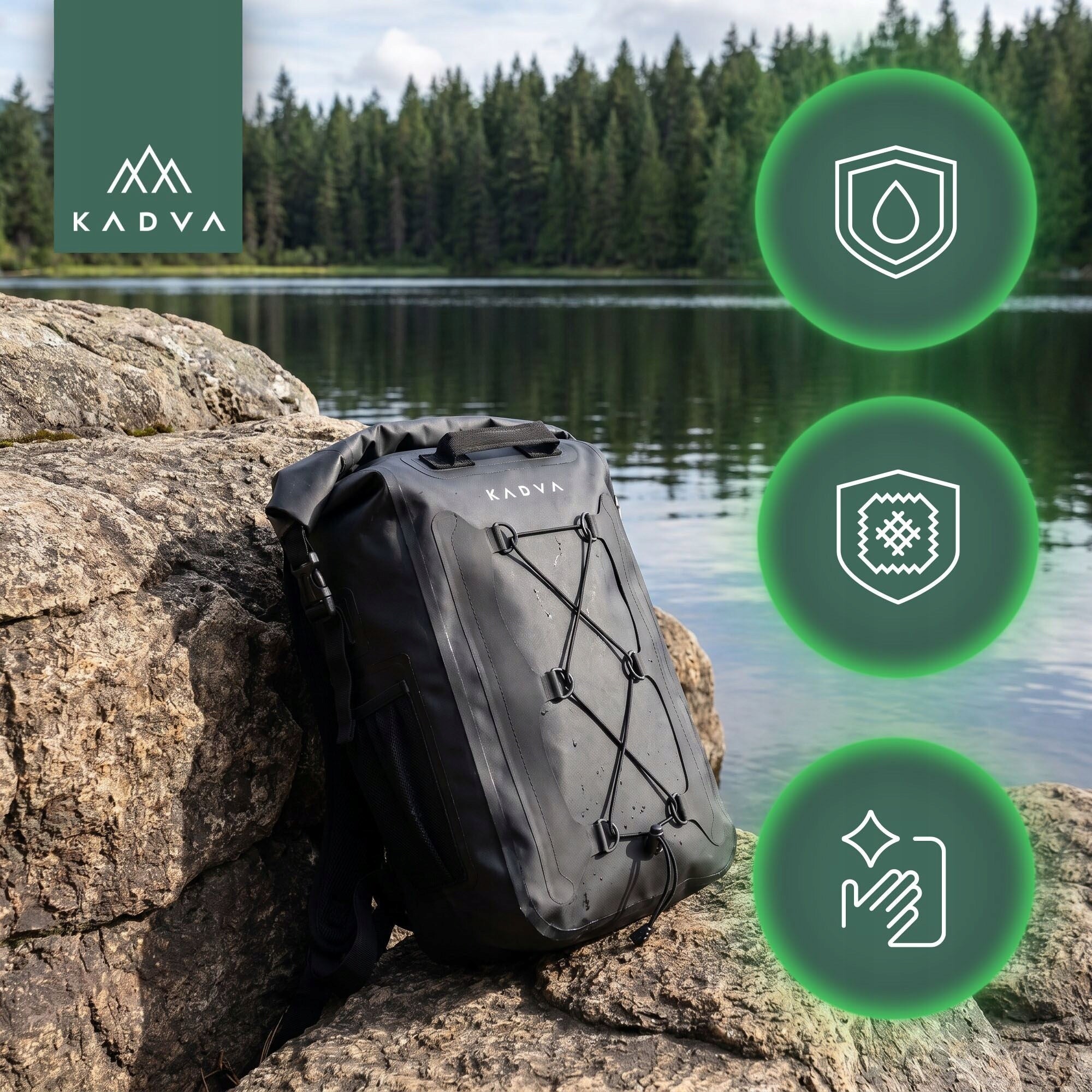 Waterproof backpack KADVA Fish 20 l black HIKING BY THE WATER Packaging status original