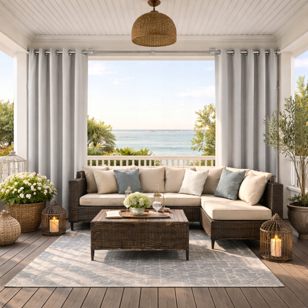 Waterproof curtains 155x220 on grommets terrace pergola light grey 1pc. Manufacturer code zasłona ogrodowa do altany na taras e