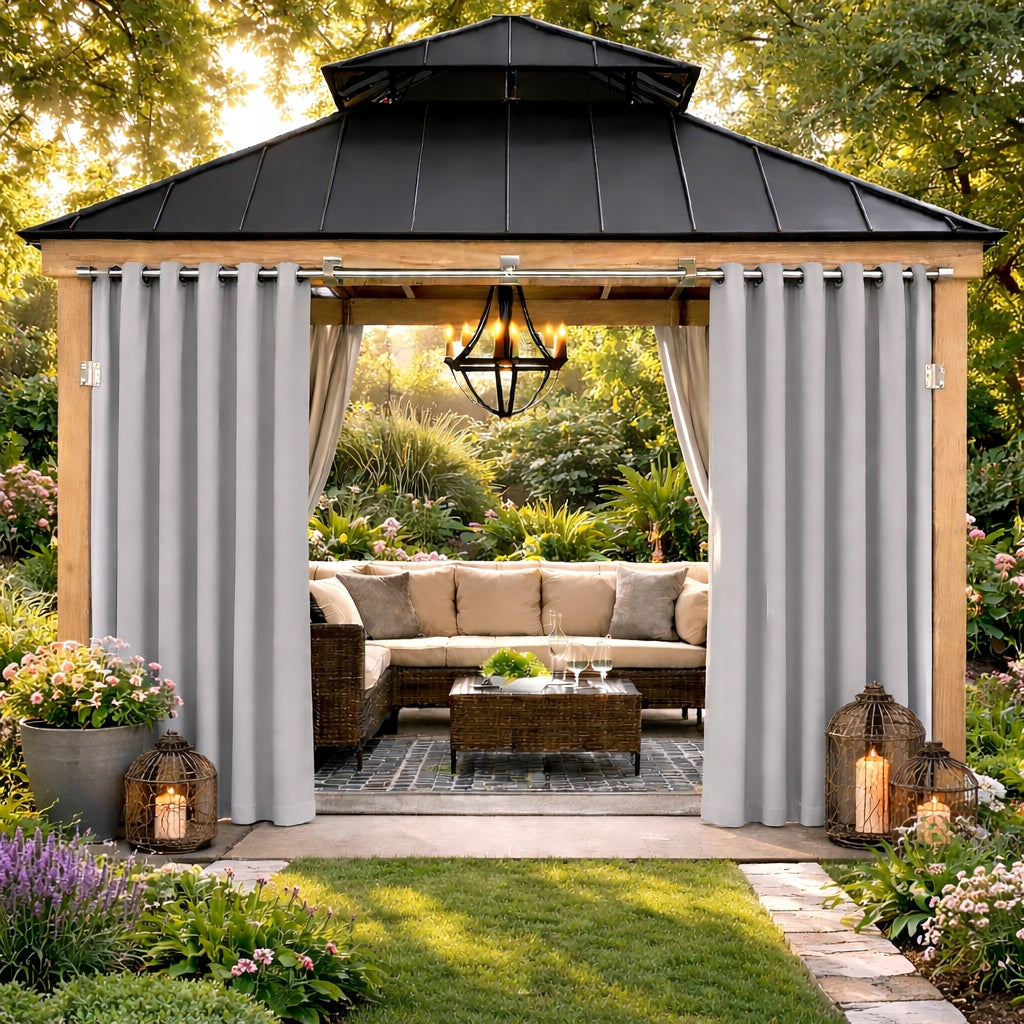 Waterproof curtains 155x220 on grommets terrace pergola light grey 1pc. Packaging status original