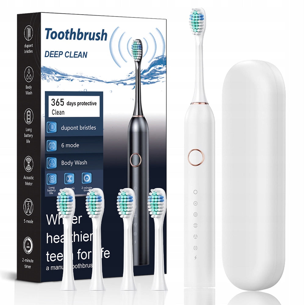 Waterproof sonic electric toothbrush, featuring 6 modes, 4 brush heads