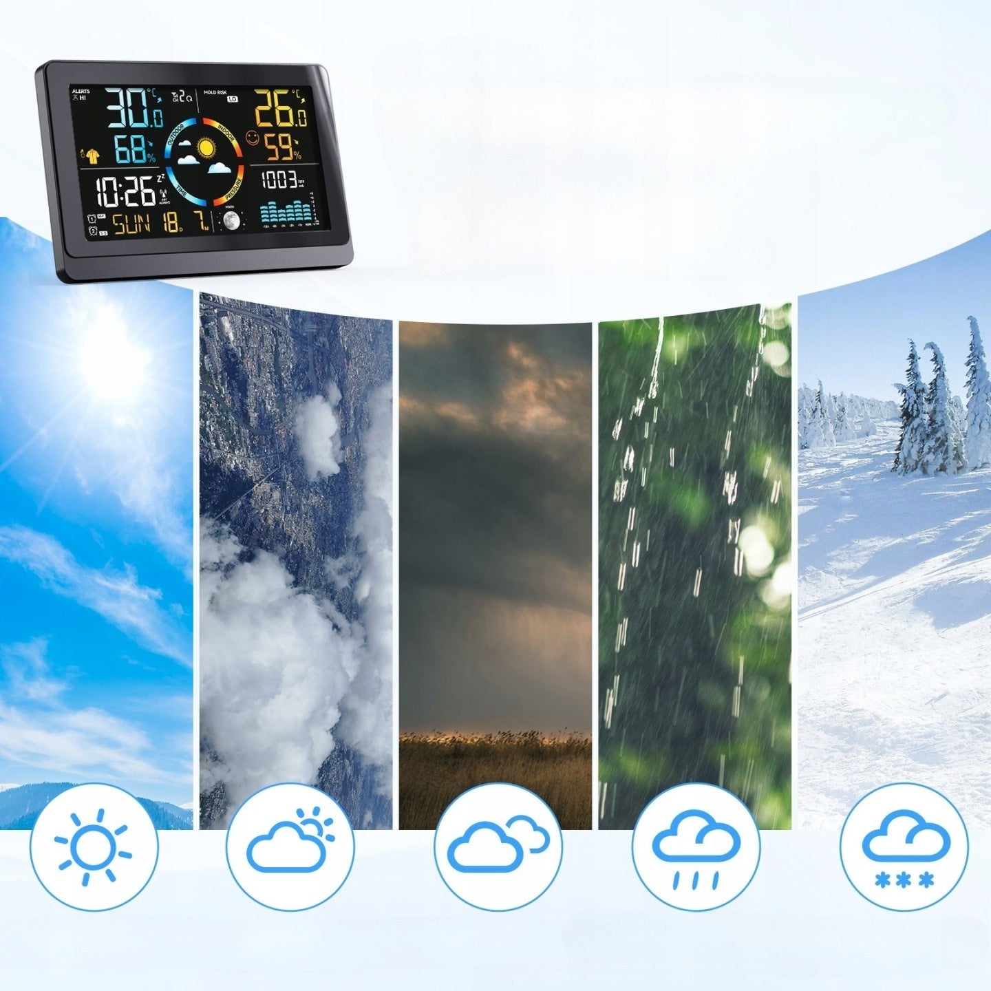 Weather Station 7,5" Huge screen monitor temp and wilg wireless WiFi Manufacturer code 0+65862