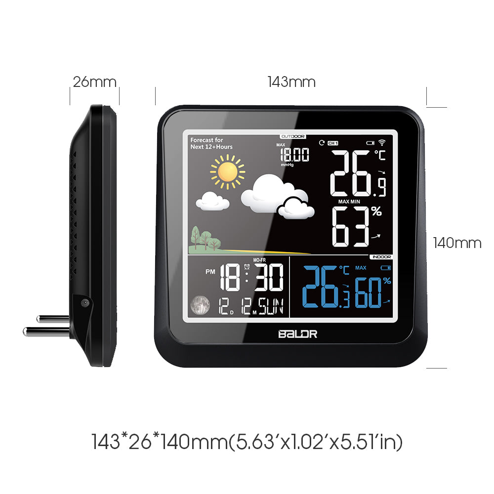 Weather Station BALDR B0336 Wireless Barometer Moon Phase Thermometer Batteries included no