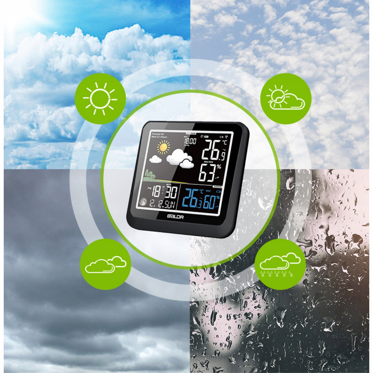 Weather Station BALDR B0336 Wireless Barometer Moon Phase Thermometer Brand Baldr