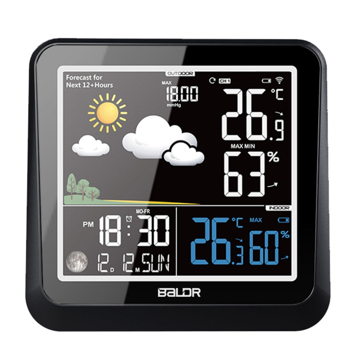 Weather Station BALDR B0336 Wireless Barometer Moon Phase Thermometer