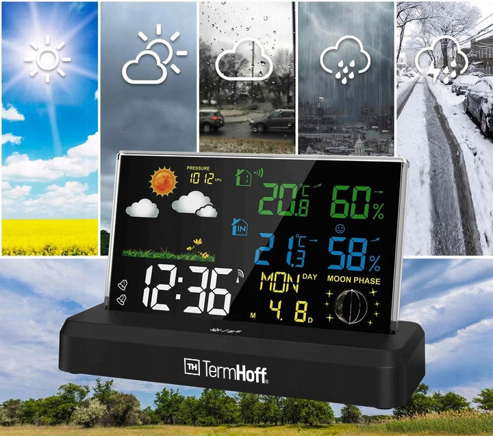 Weather Station Barometer Moon Phase Alarm Clock Calendar TermHoff TH-WS6 Manufacturer code Stacja Pogodowa Tuya TermHoff TH-WS6
