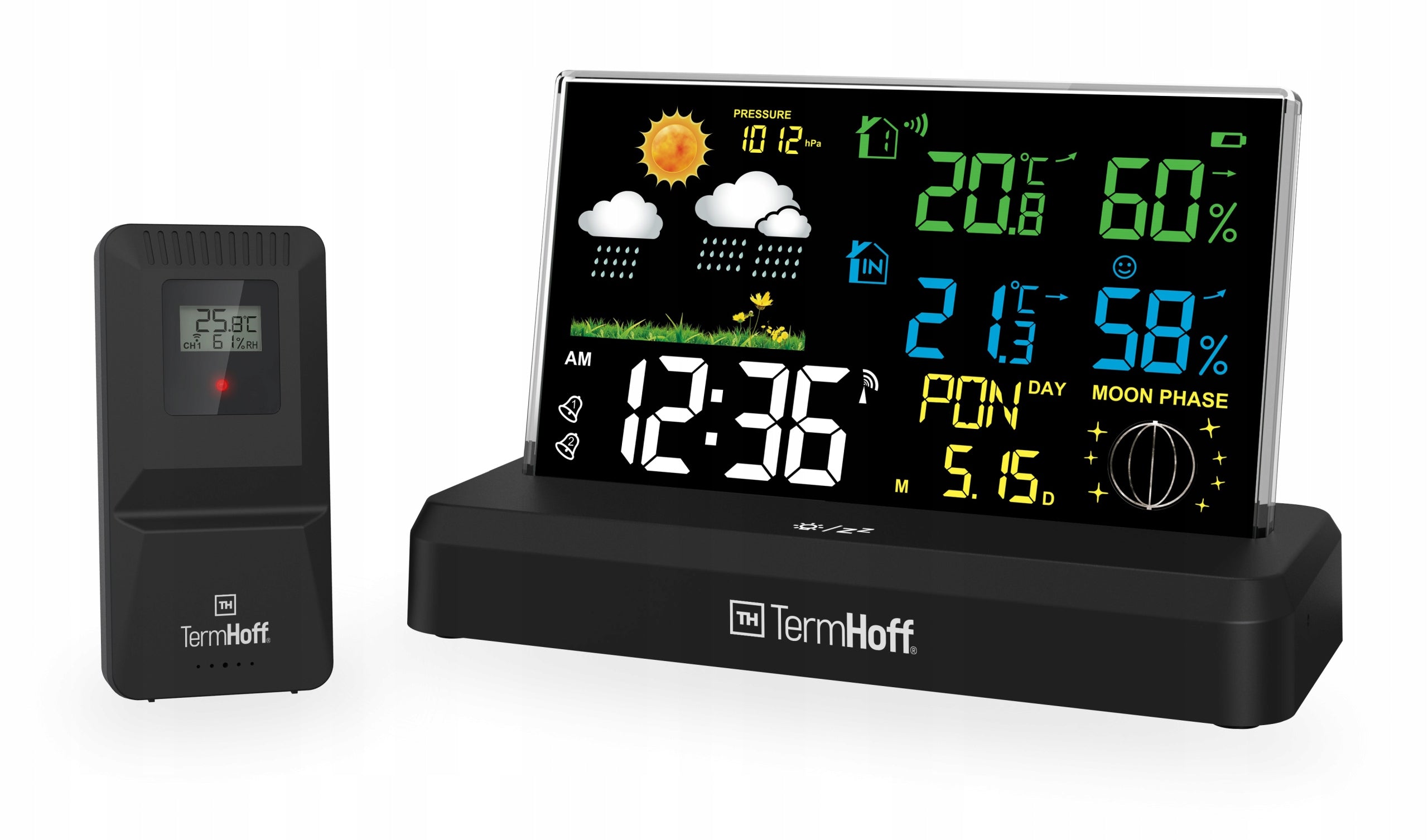 Weather Station Barometer Moon Phase Alarm Clock Calendar TermHoff TH-WS6