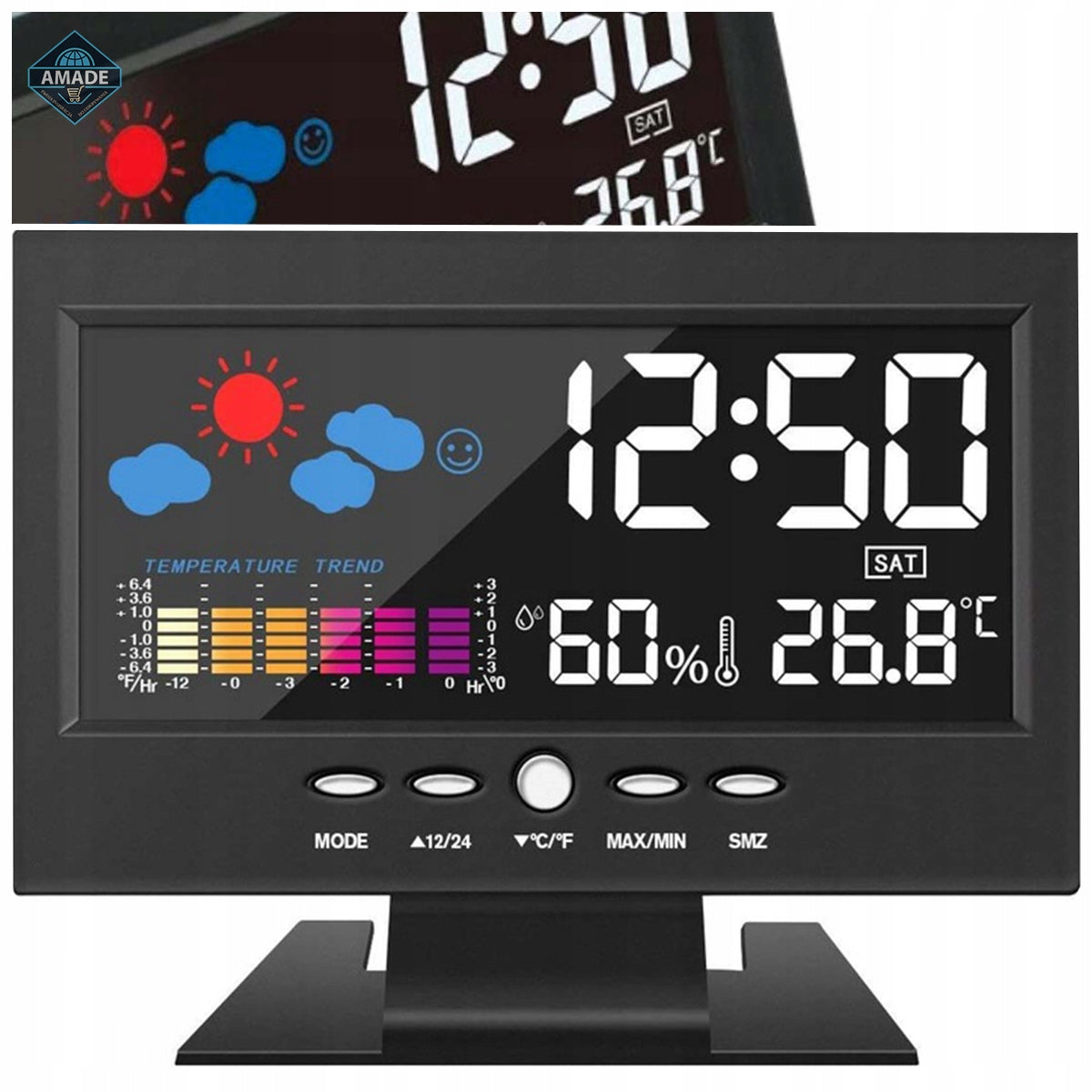 Weather Station Home Room Thermometer with Hygrometer Large Screen Clock