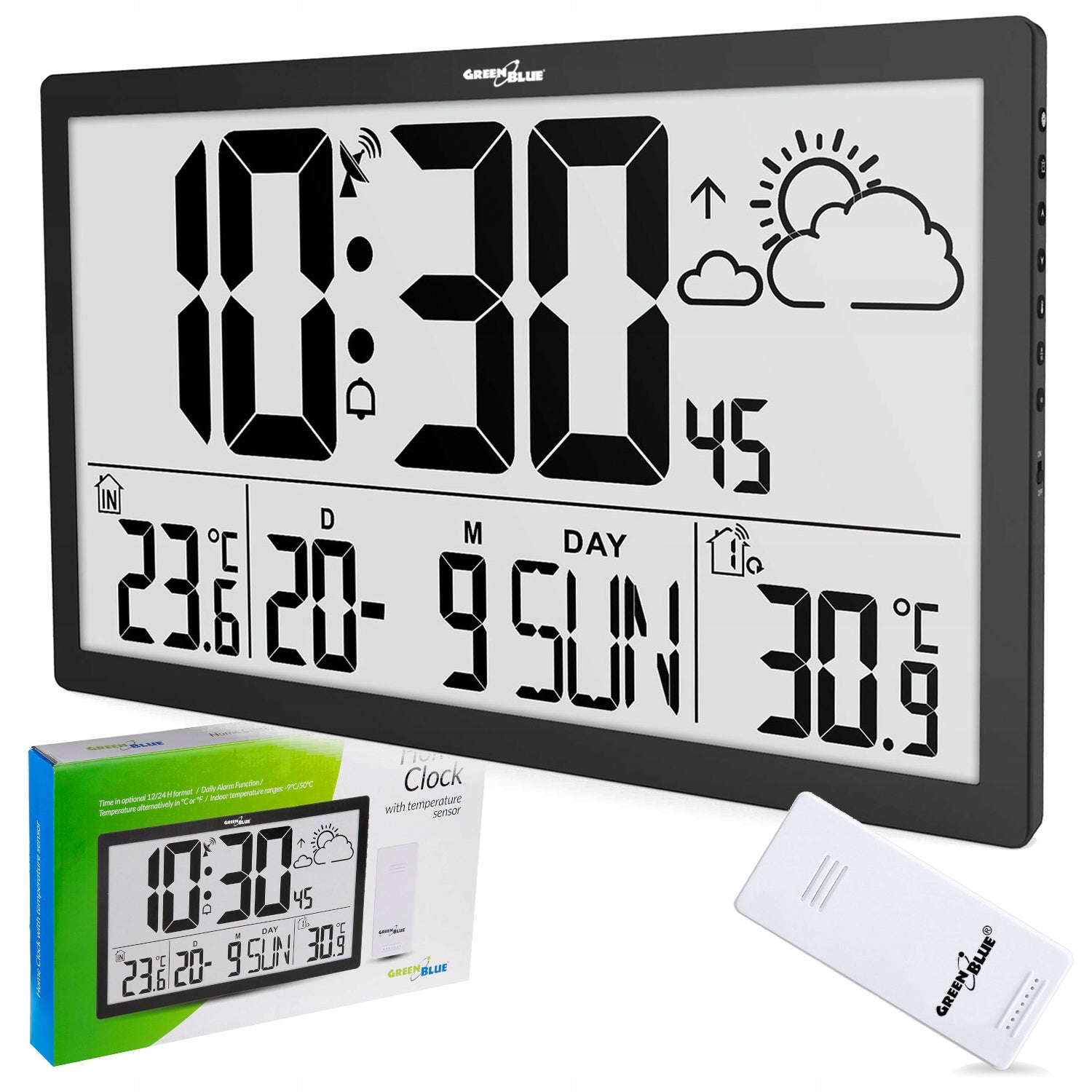 Weather Station Large Wall Clock LCD Thermometer Outdoor Sensor