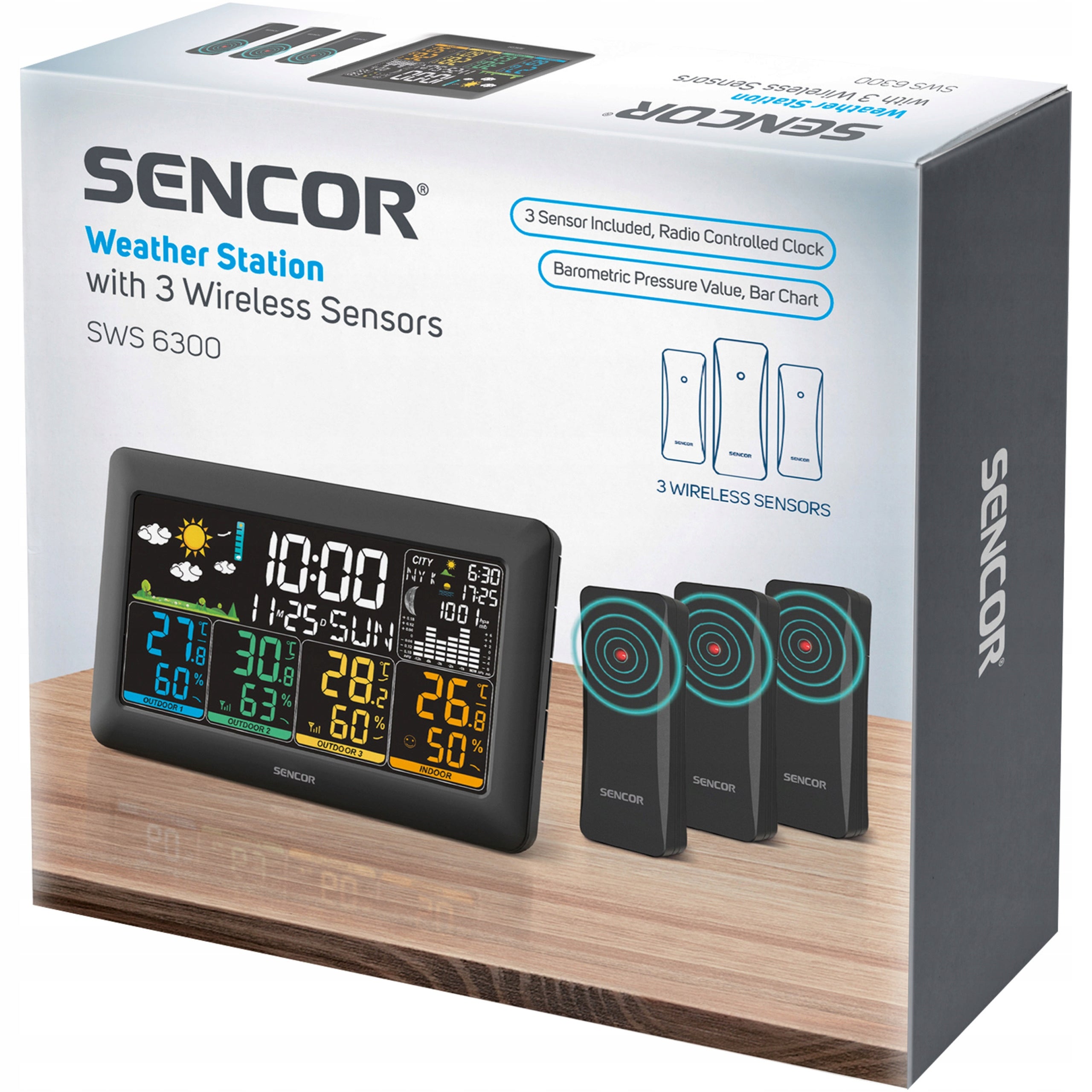 Weather Station Sencor SWS 6300 Alarm Clock Nap Moon Phase 3 Sensors Model SWS 6300