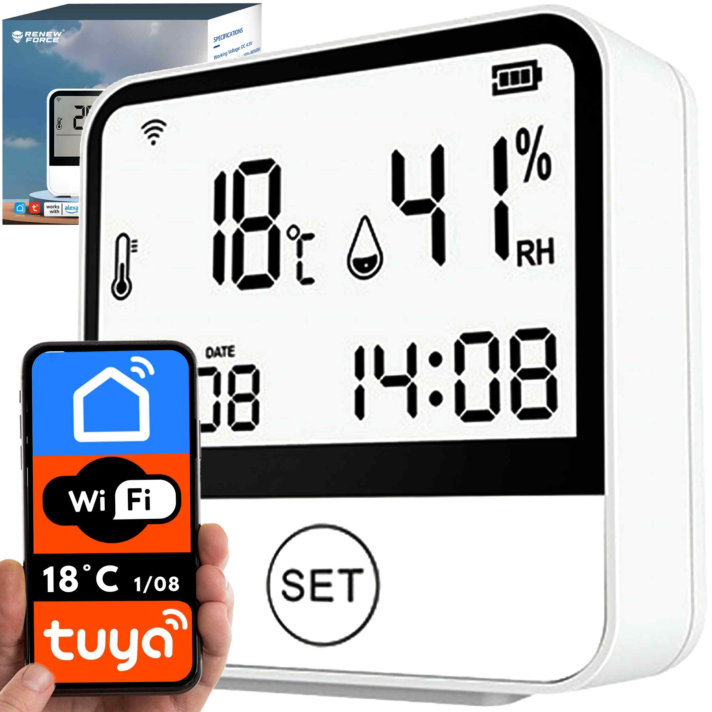 Weather Station WiFi Thermometer Hygrometer REMOTE ACCESS Clock Application TUYA