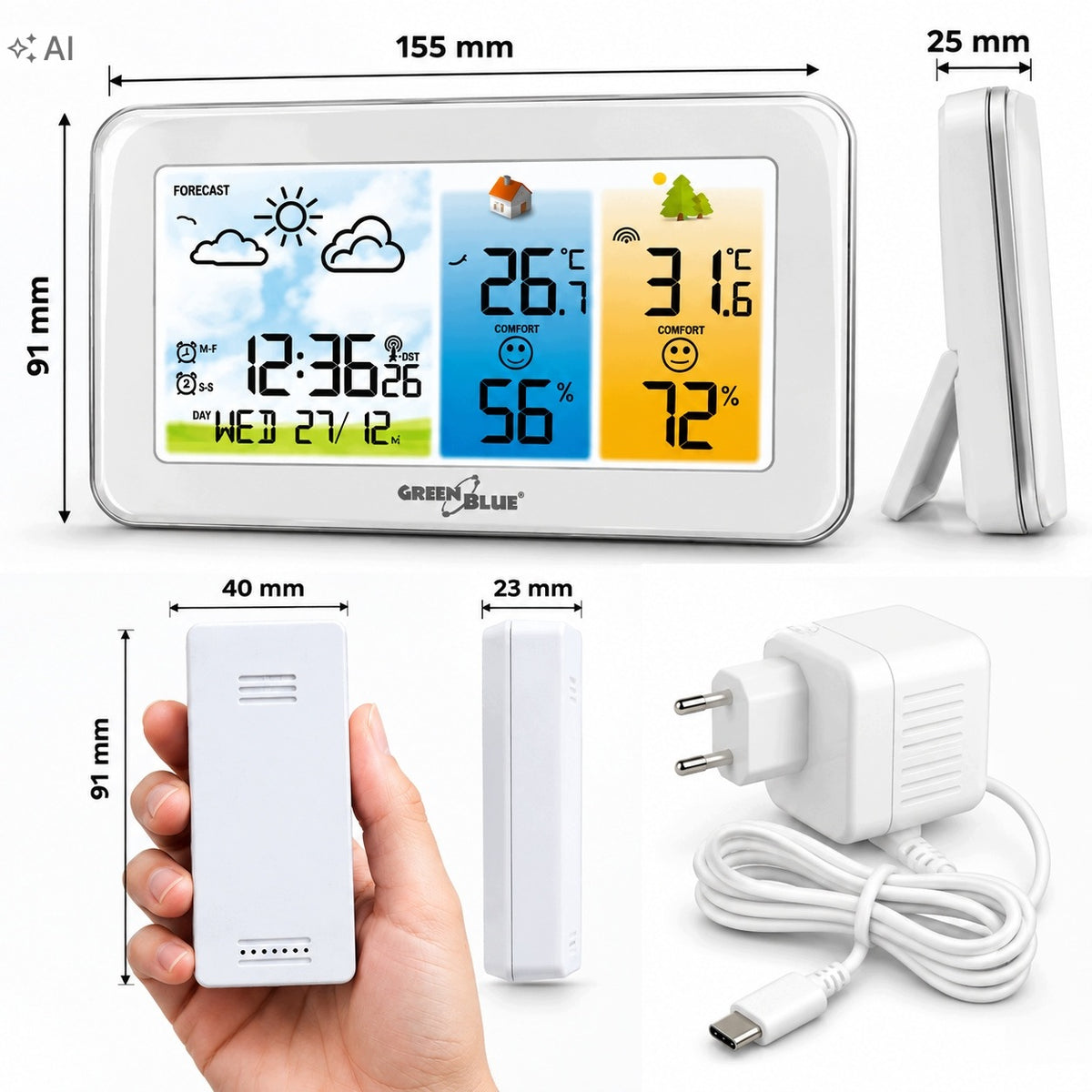 Weather Station Wireless 15x9 cm LCD Display for Batteries Power Supply Packaging status original