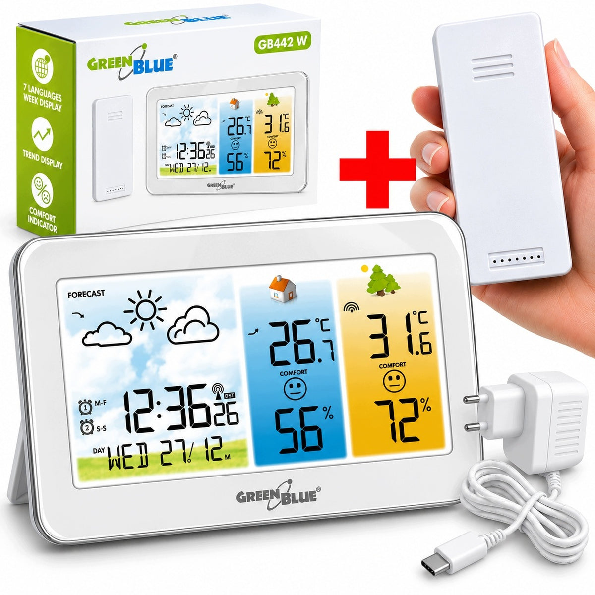 Weather Station Wireless 15x9 cm LCD Display for Batteries Power Supply
