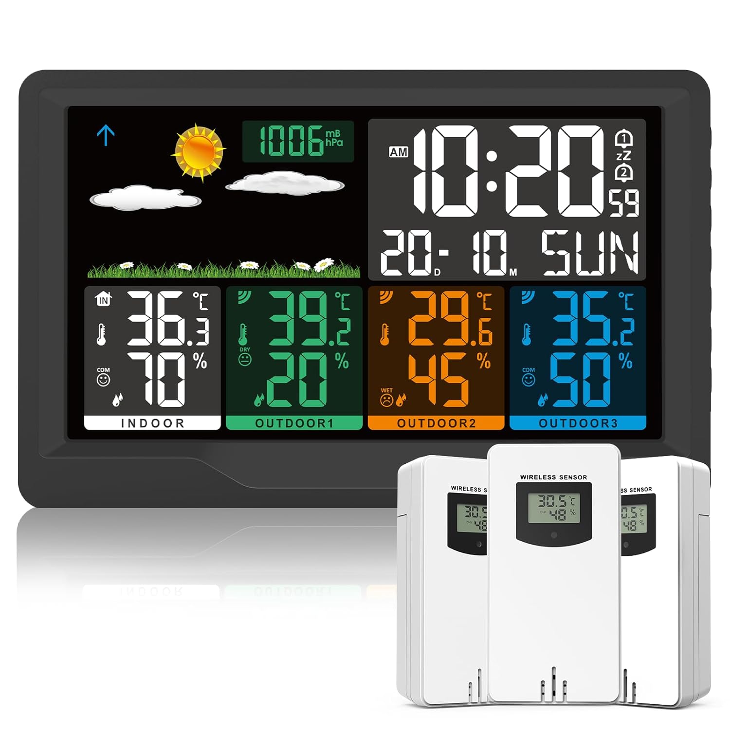 Weather Station Wireless 3 Sensors Thermometer Hygrometer Clock DCF