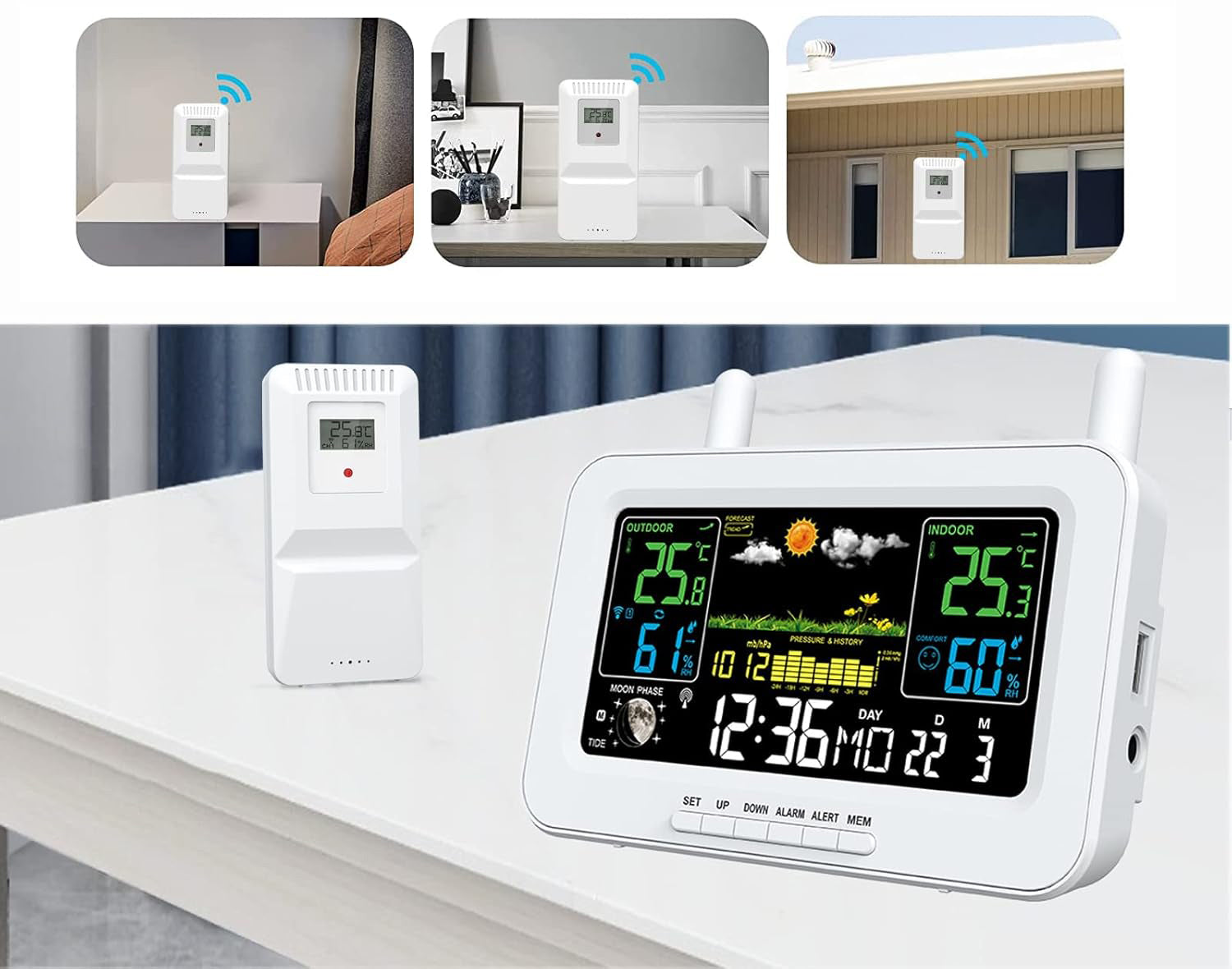 Weather Station Wireless Thermometer Barometer Outdoor Sensor*3 Manufacturer code 23124081-1