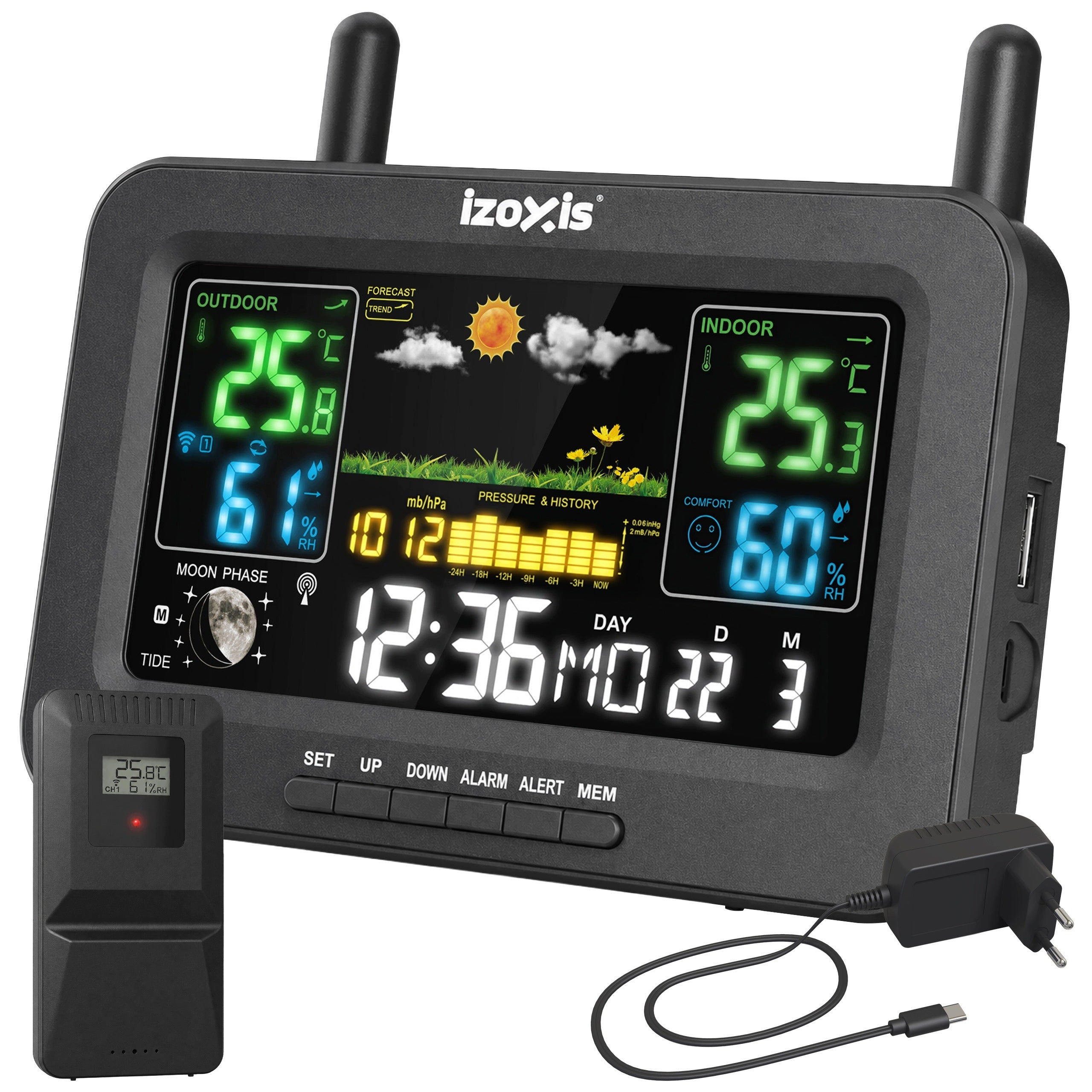 Weather Station Wireless Thermometer Hygrometer Meteo Clock Sensor 100m
