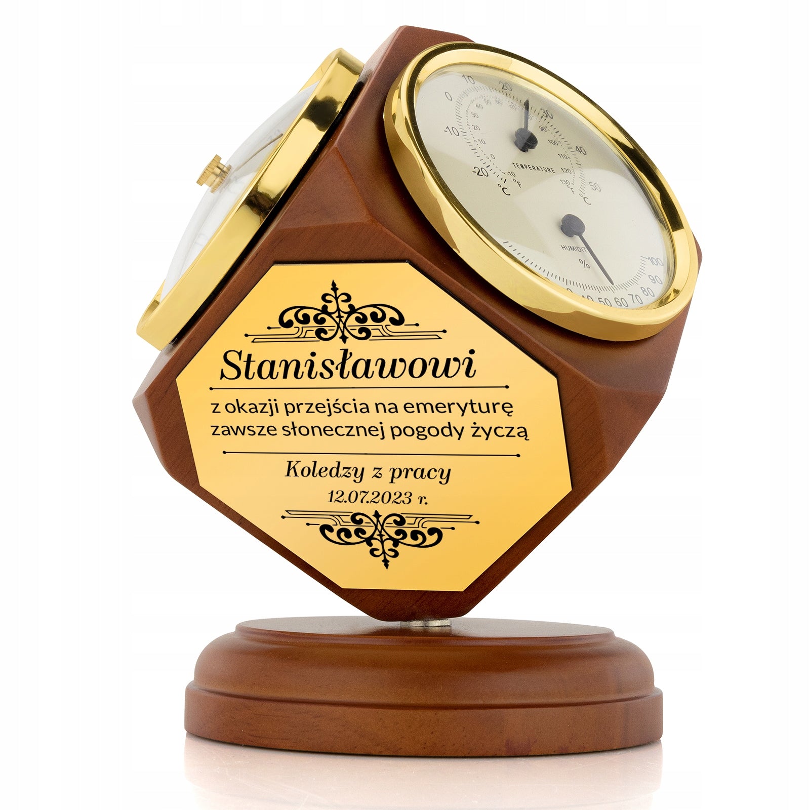 Weather Station Wooden Engraving Thermometer Barometer Clock Gift for Retiree