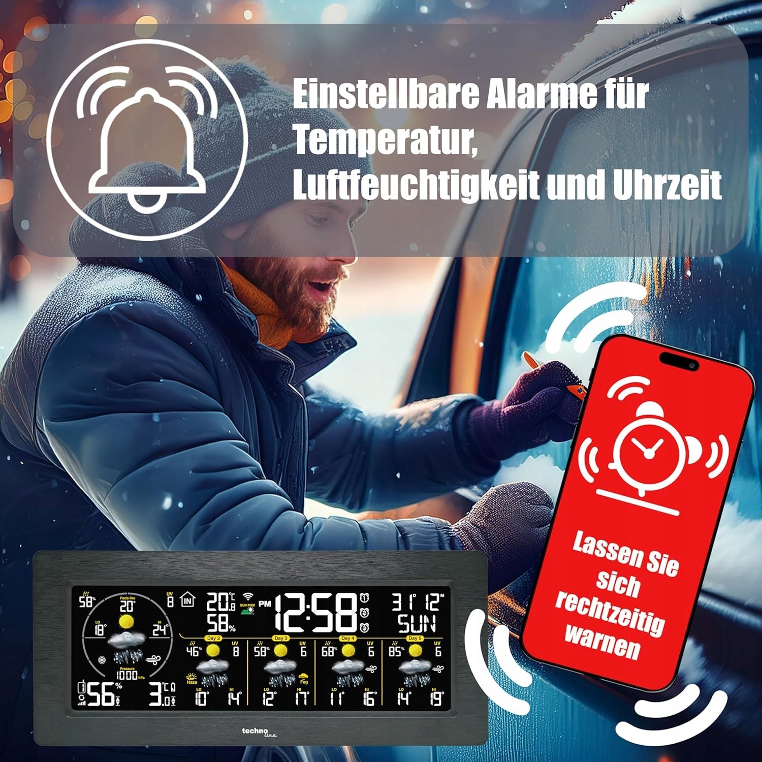 Weather station LCD WiFi Smart Life 5 days weather forecast app Tuya Brand Technoline
