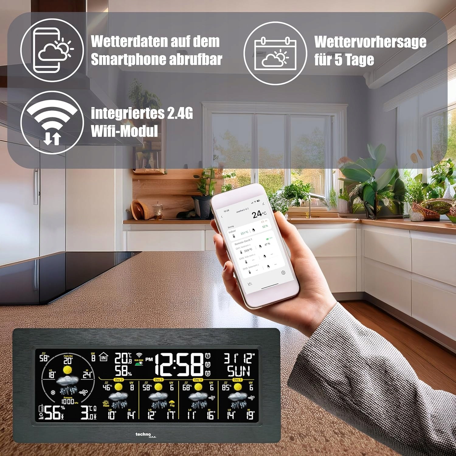 Weather station LCD WiFi Smart Life 5 days weather forecast app Tuya Model WD3050