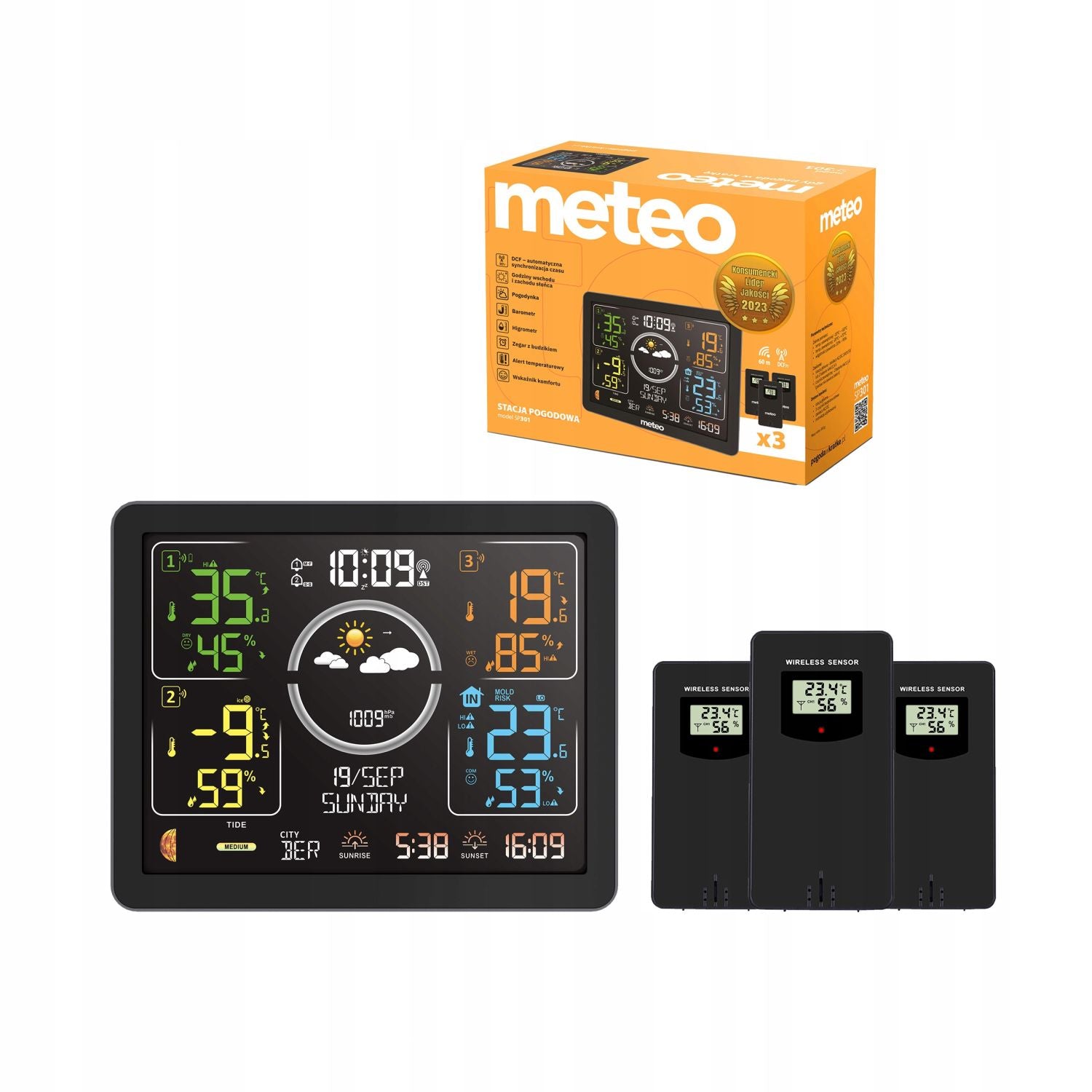 Weather station METEO SP301 with three external sensors included