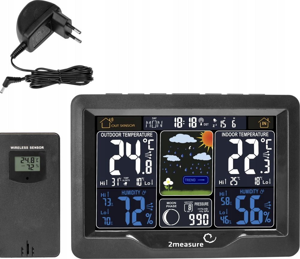 Weather station RCC/DCF electronic, wireless, sensor, black Color black