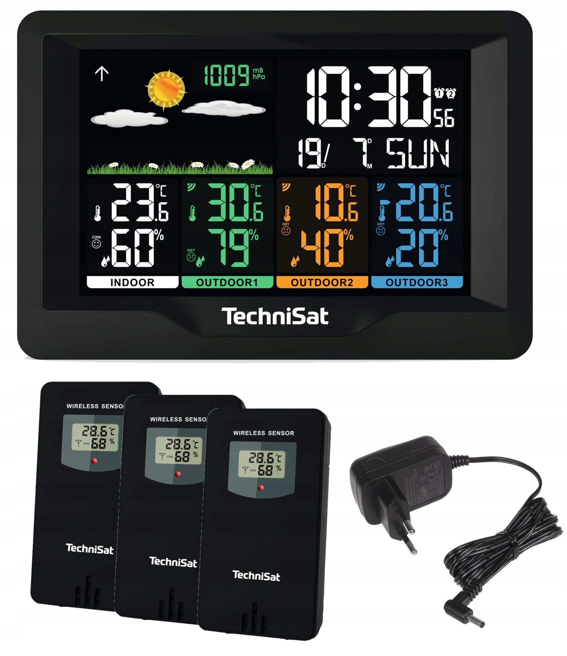Weather station thermometer 3 external sensors DCF TechniSat IMETEO X4