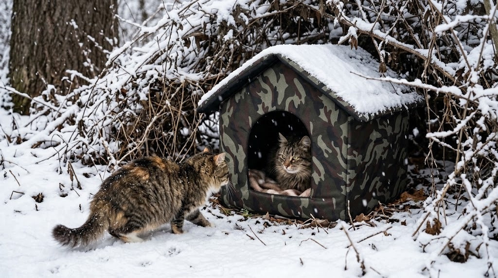 Weatherproof Outdoor Cat House, 36cm Camo Insulated Stray Feral Shelter Packaging status original