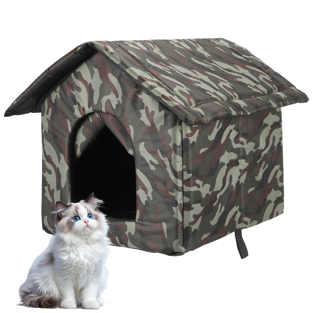 Weatherproof Outdoor Cat House, 36cm Camo Insulated Stray Feral Shelter