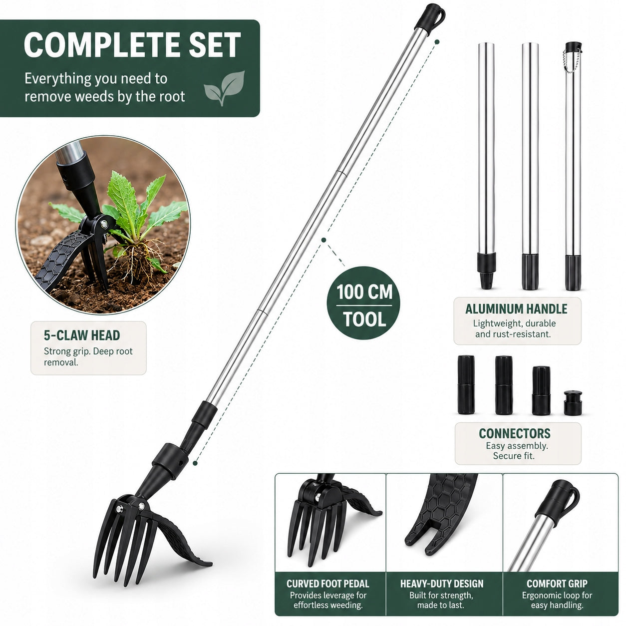 Weed picker with handle 100 cm 5 claws Packaging status original