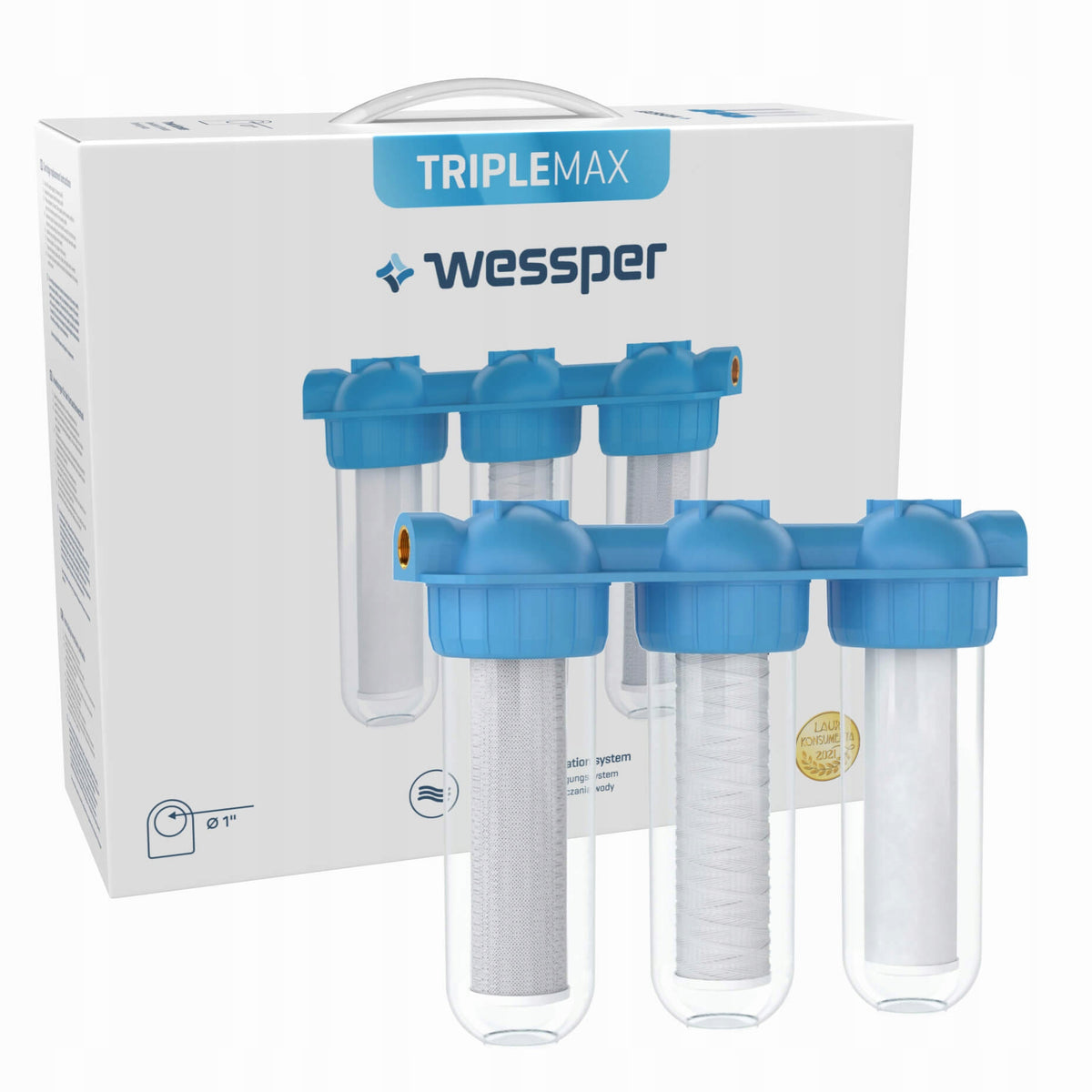 Wessper Triplemax 1" 3-stage water purification system with 3 bodies