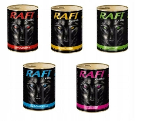 Wet Dog Food RAFI mix 3 flavors can set 20x1240g Dolina Noteci