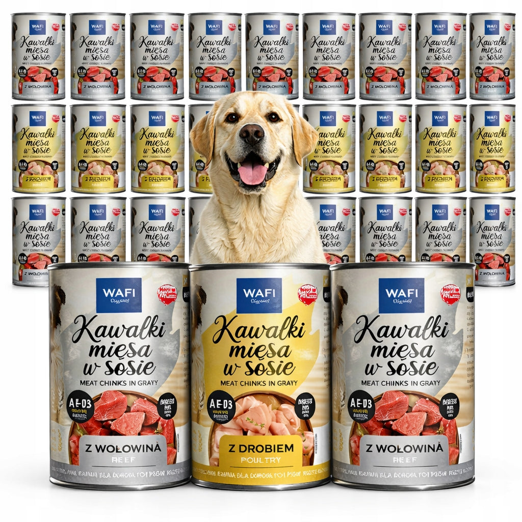 Wet Food for Dogs Wafi Pieces of Meat in Sauce 24x415G Can Shepherd