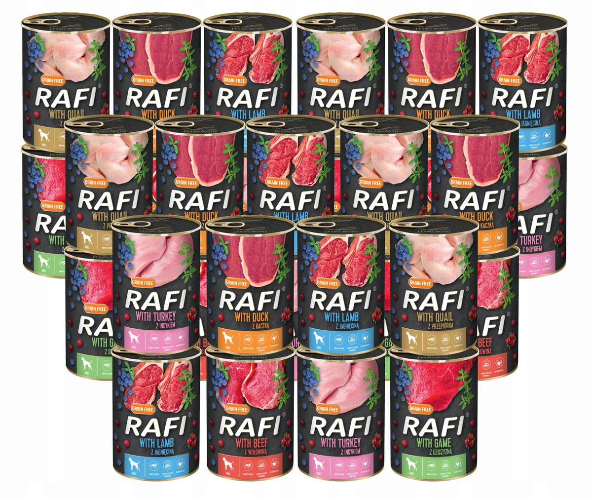 Wet food for dogs RAFI cans MIX 4 FLAVORS 24x400g