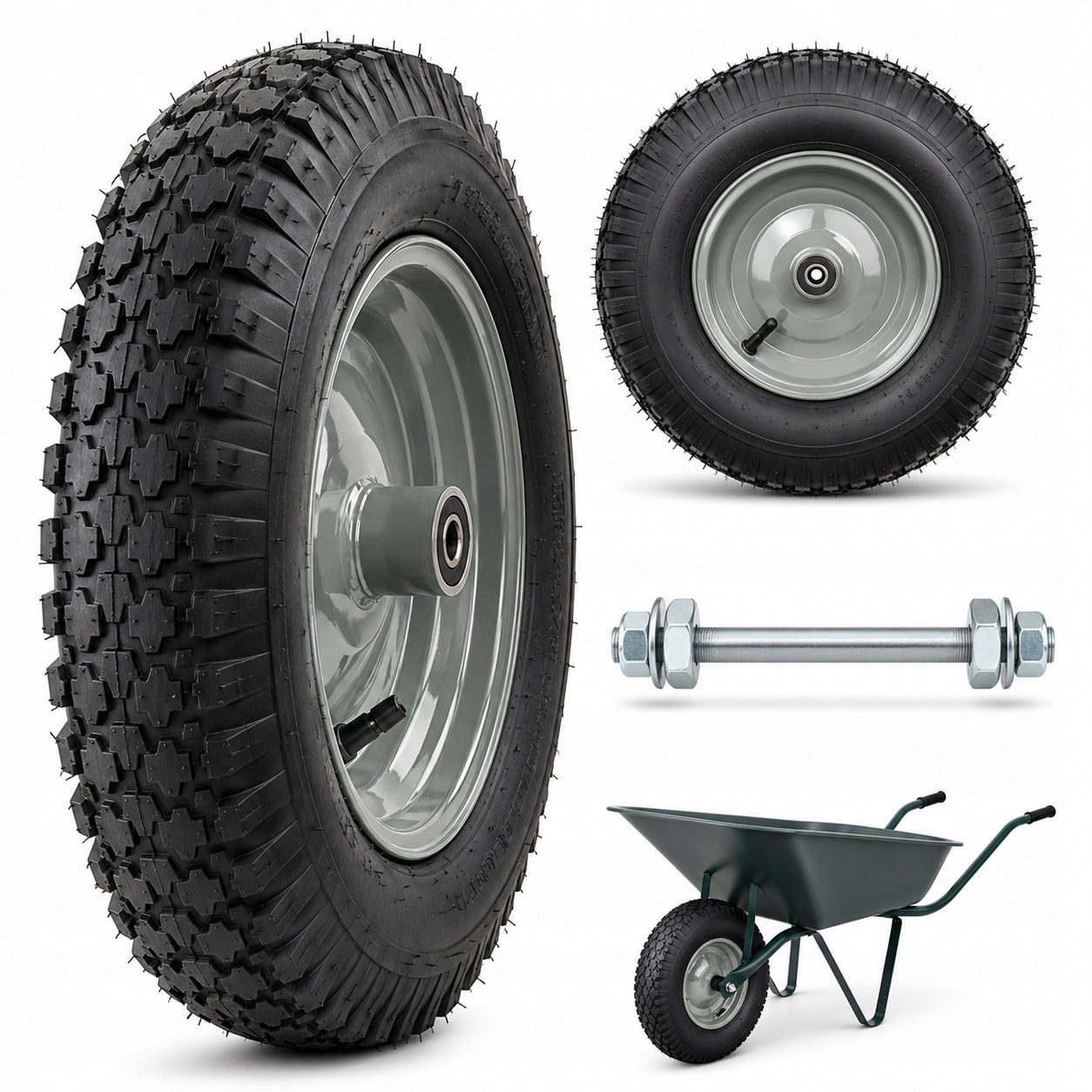 Wheel CIRCLE 4.80/4.00-8 8PR Pumped + AXLE 12x150 mm | Strong 8 Fibers Manufacturer code Koło do taczki 4.80/4.00-8 8PR OŚ 12x150 mm