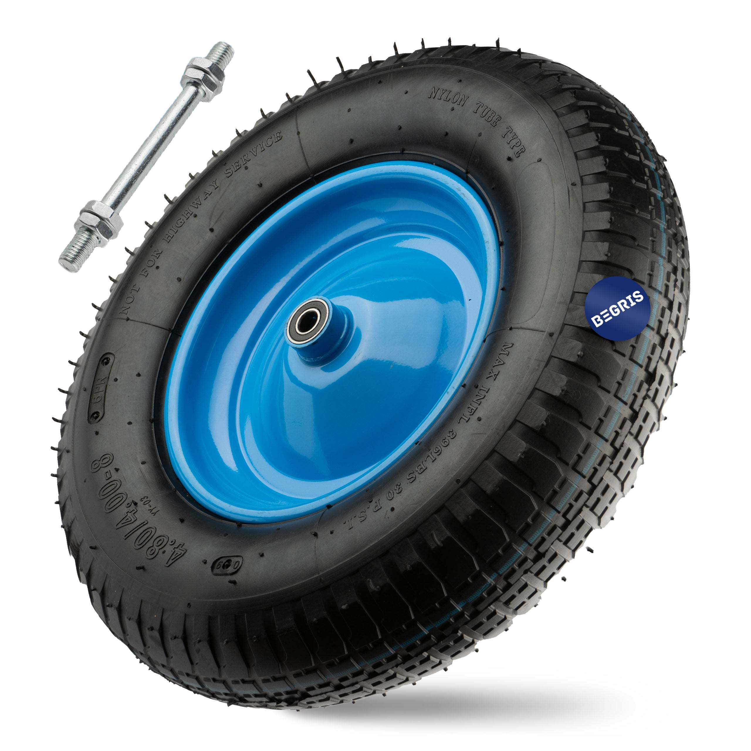 Wheelbarrow wheel 6 PR 4.00-8 with inner tube BEGRIS RUBBER Wheel Strong with inner tube axle