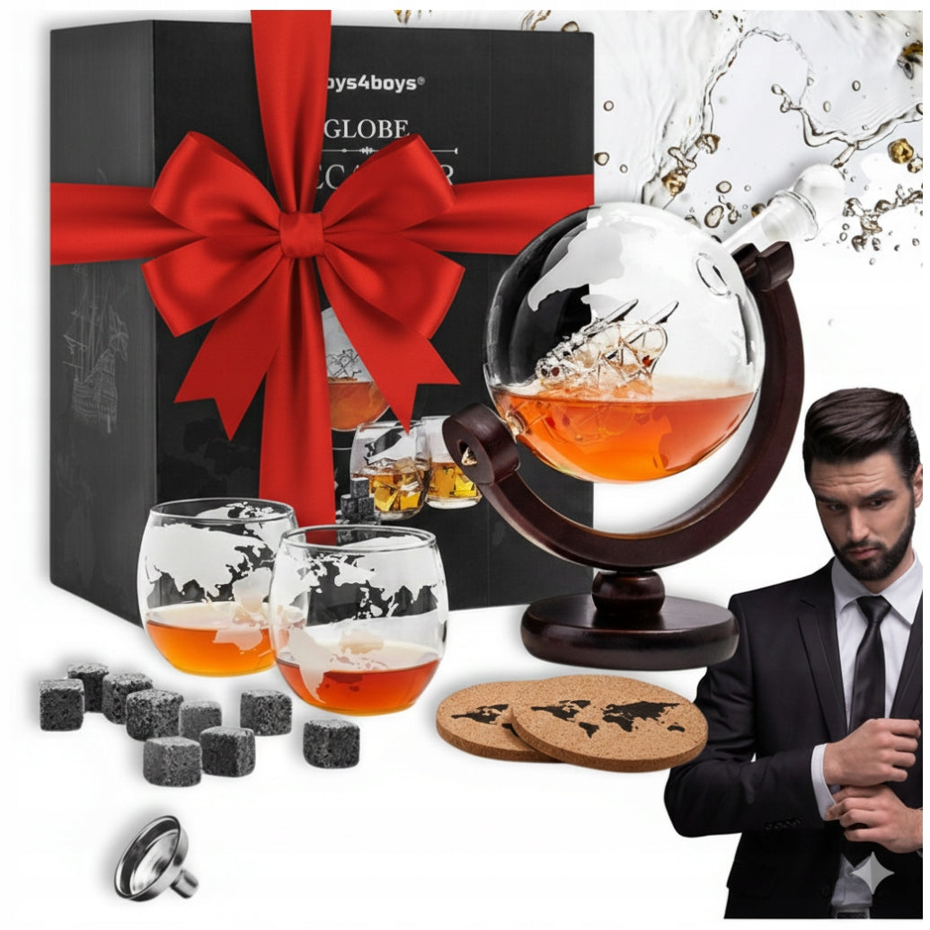 Whiskey Decanter Globe Glasses Stones Gift for Man