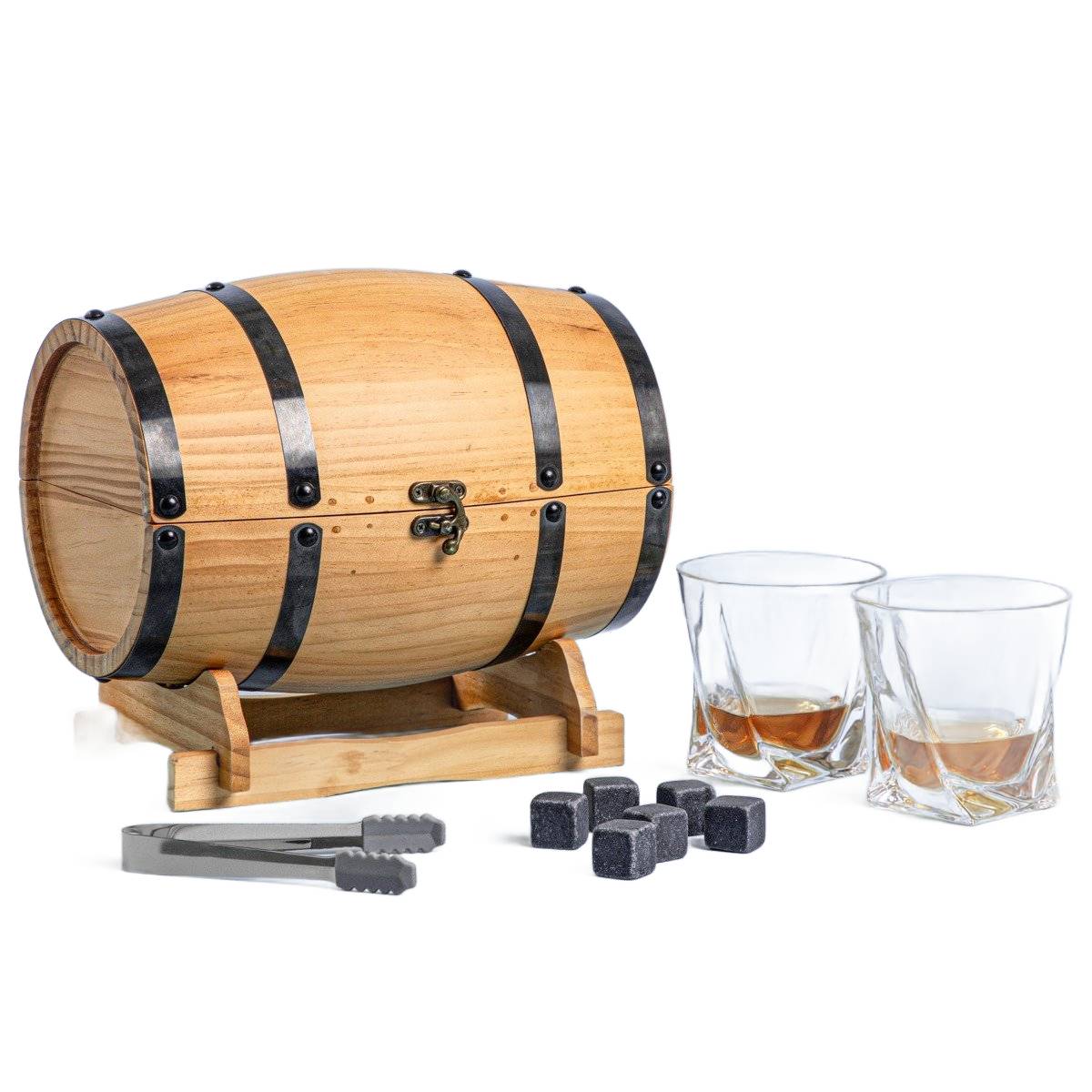 Whiskey set barrel glasses cubes pliers GIFT 4 el. HOMLA