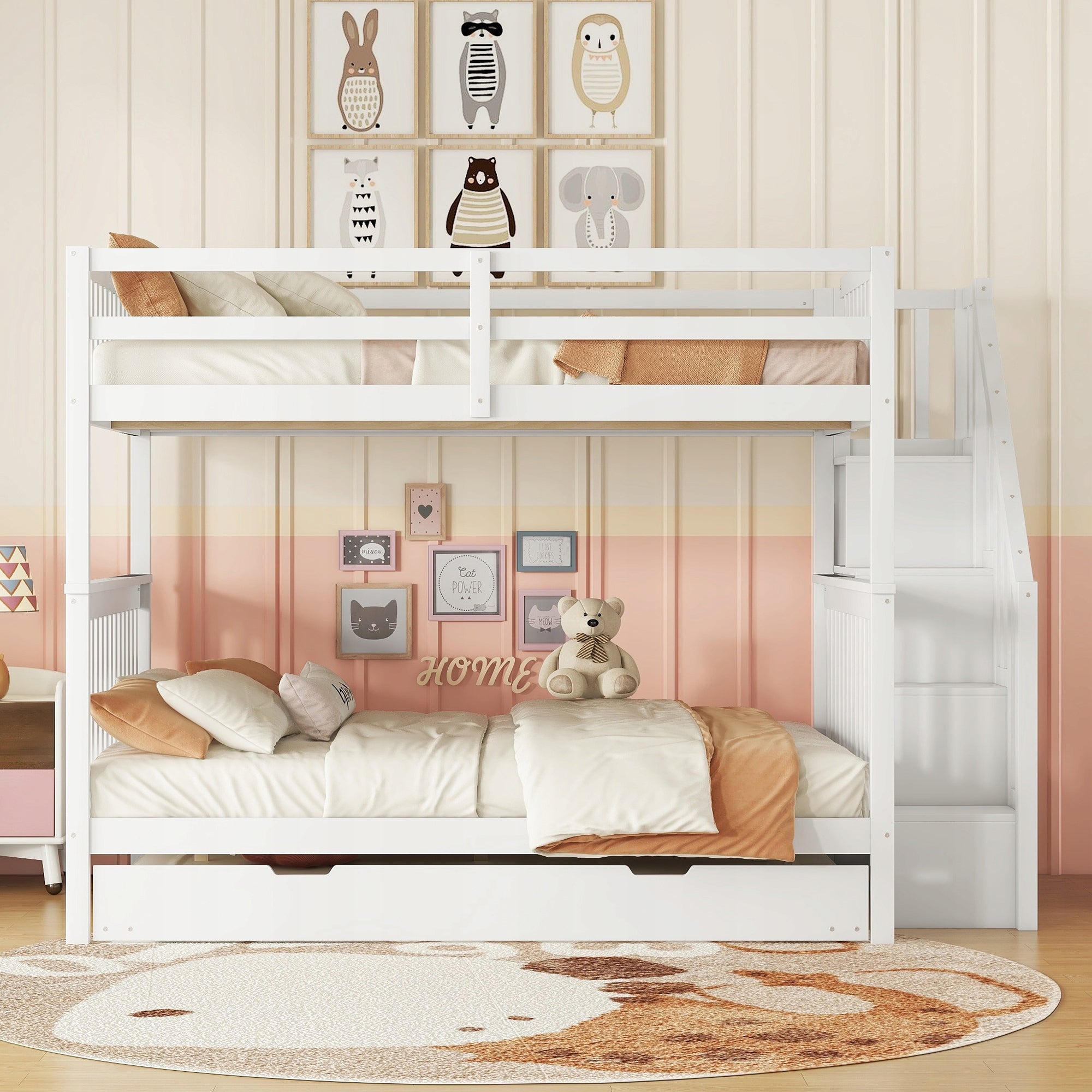 White 140x200cm Bed with Storage & Rollout Bed, Elevated Design, Stairs Manufacturer code 285ORFRWX000821AAK458