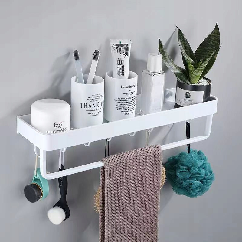 White BATHROOM SHOWER SHELF HANGING Self Adhesive+Punched 60cm