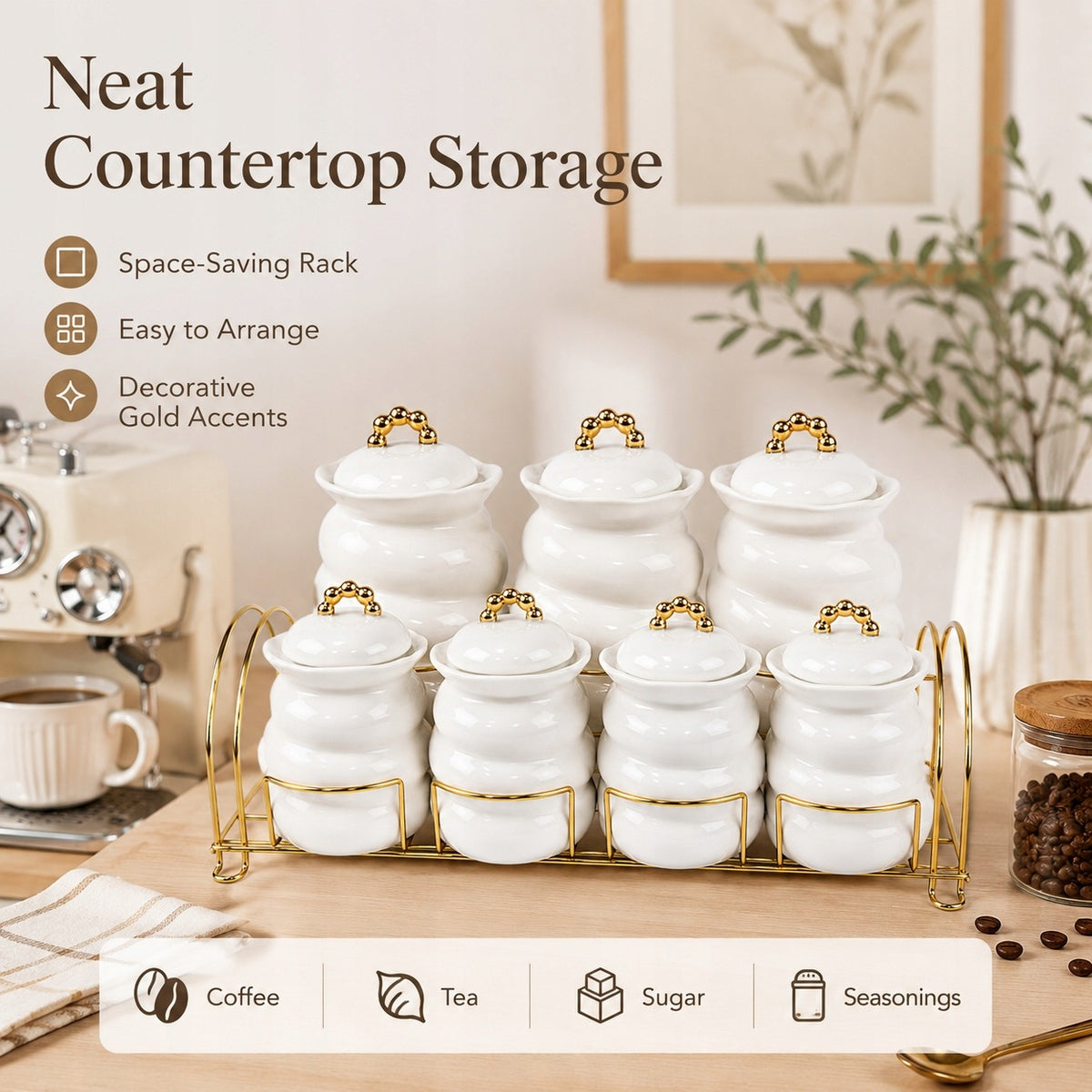 White Ceramic Kitchen Containers with Organizer 7 Elements Manufacturer code A-304