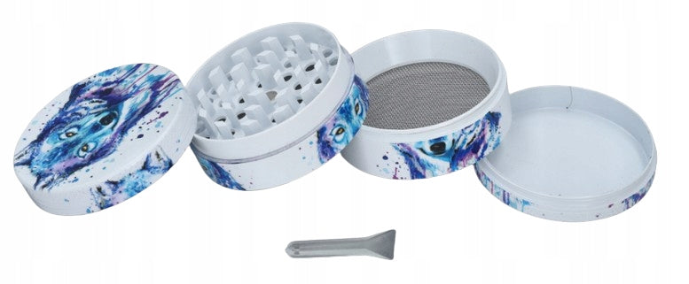 White Dry Tobacco Grinder Crusher With Colorful Wolf
