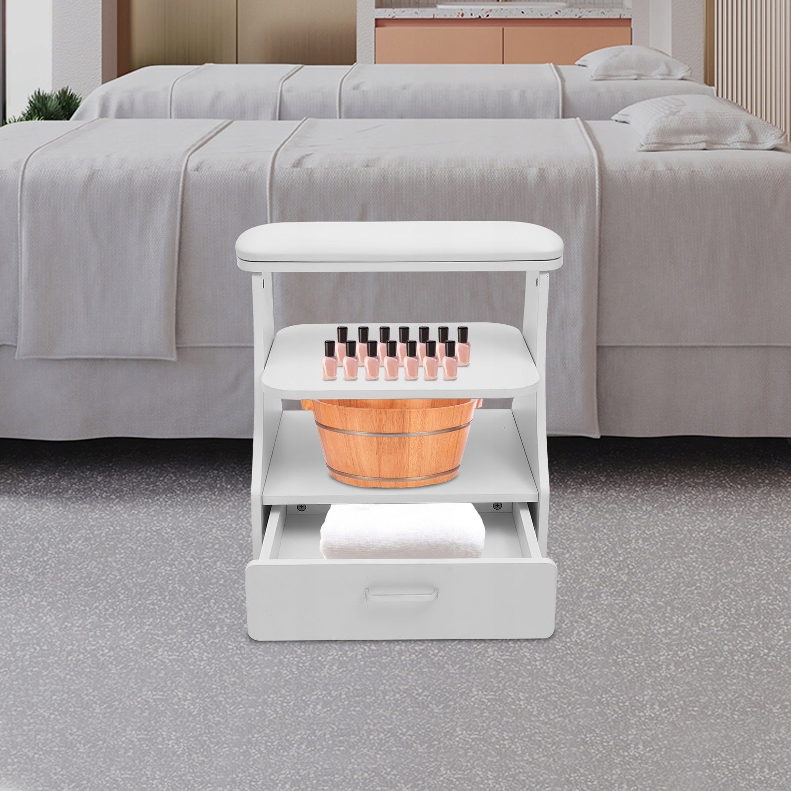 White Feet Rest Pedicure Manicure Funiture Trolley with Wheels 20kg Load Manufacturer code MRBUEE-001300