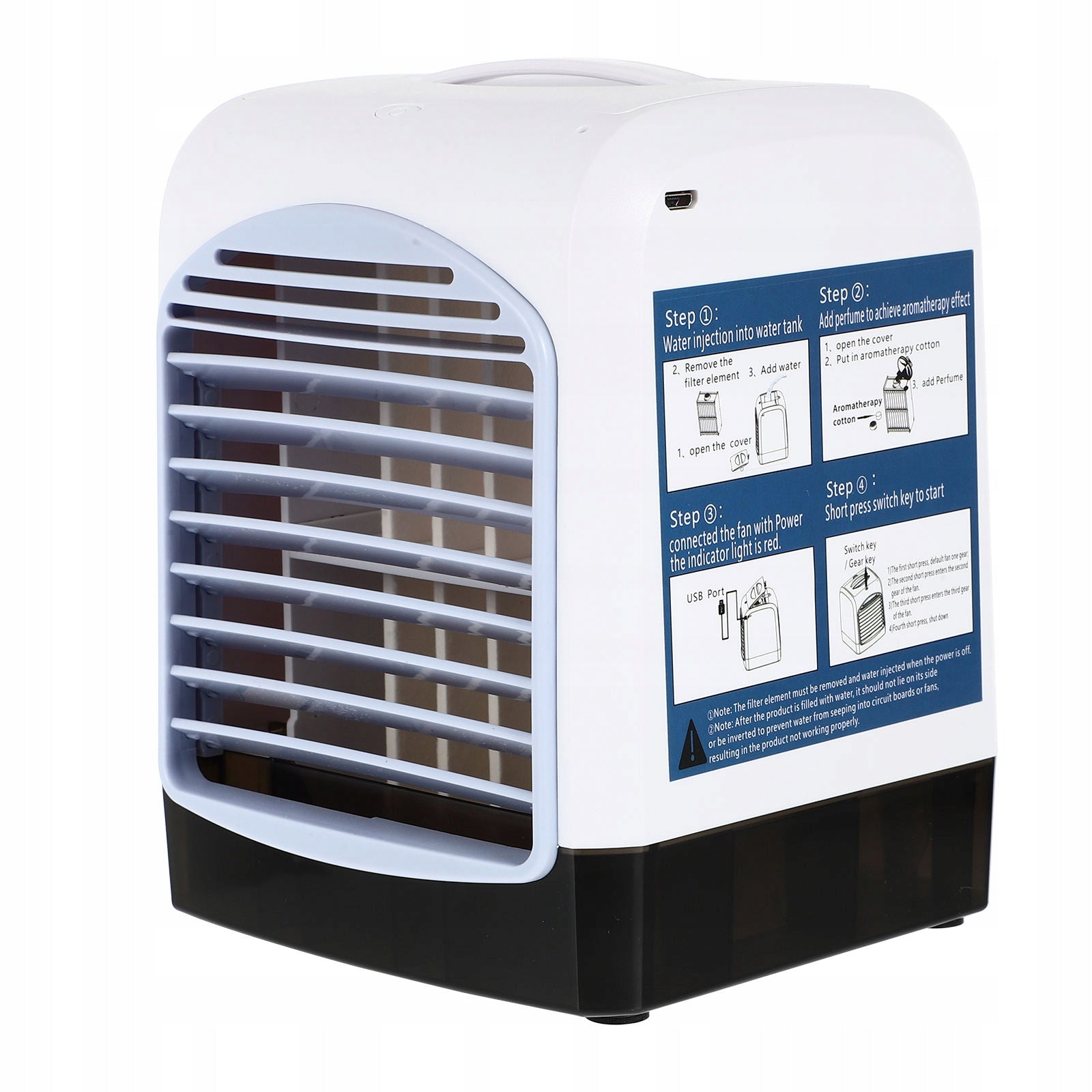 White Mini USB Air Conditioning Fan Portable Desk Cooler for Office Dominant color white