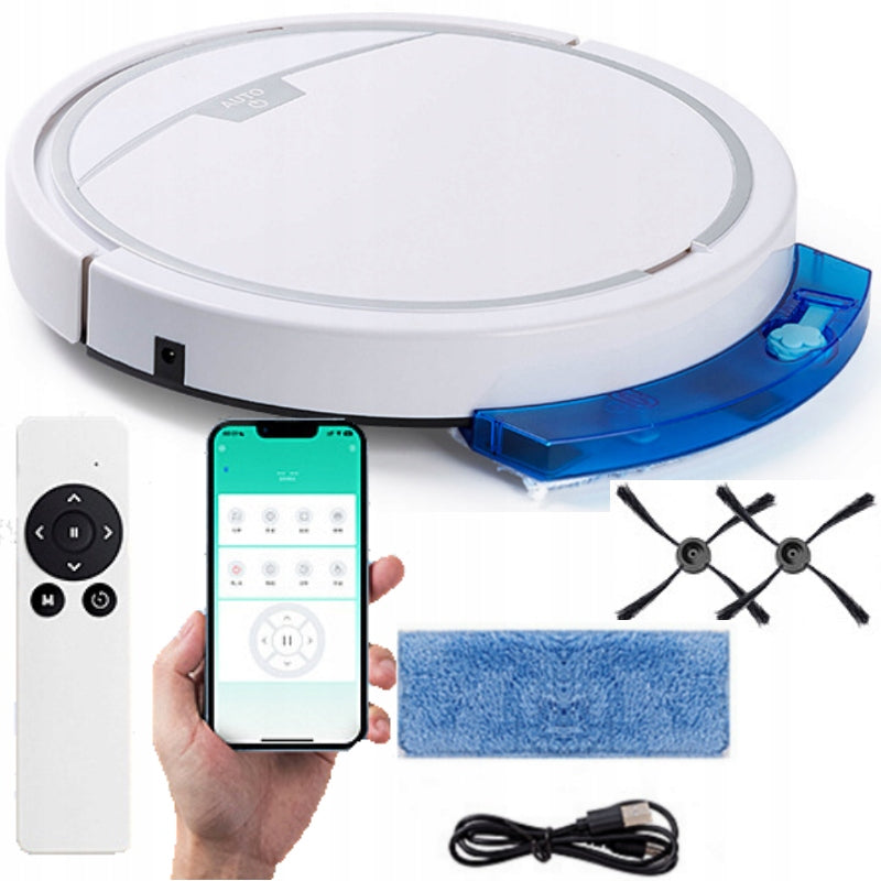 White Phone Cleaning Robot with Remote Control - Sweeping and Mopping!