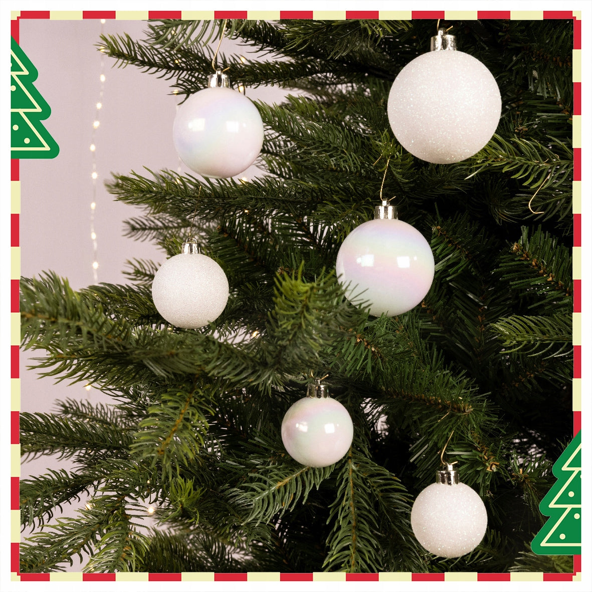 White Plastic Baubles Irised Glitter 4-6 cm 30 pcs MIX Unbreakable Packaging status original