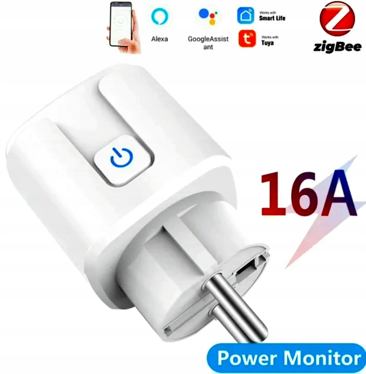 White Tuya Zigbee 16A Socket, Remote Wattmeter Socket - Programmer Manufacturer code zigbee16APMw