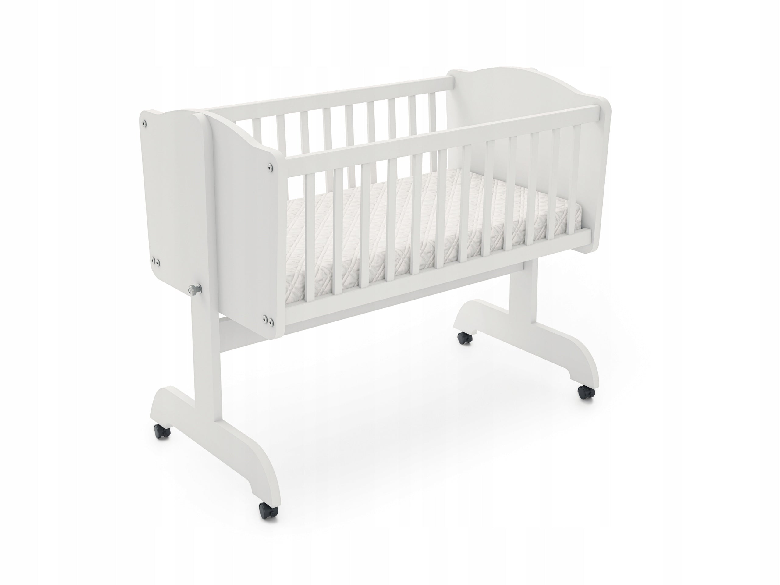 White Wooden Cradle with Mattress – Cot for Infants and Newborns Brand Bello